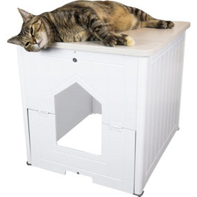 Palram Catshire Enclosed Cat Litter Box Furniture Hidden, Litter Tray for Cats, Pet House Enclosure White