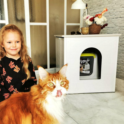 Palram Tiger Double Cat Litter Box Furniture Hidden, XL Pet House Enclosure, Side Table for Large Cats with Hidden Flip Up Door