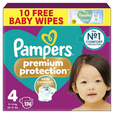 Pampers Protection Size 4, 174 Nappies, 9 kg-14 kg, Monthly Pack ...