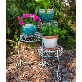 Panacea French Country Scroll 3-Tier Plant Stand (Distressed White)