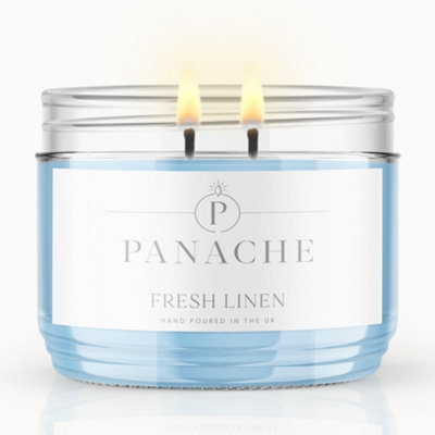 Panache Fresh Linen Scented Candle - Double Wick - Clean Crisp Scent