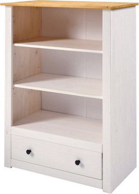 Panama 1 Drawer Bookcase in White and Natural Wax Finish