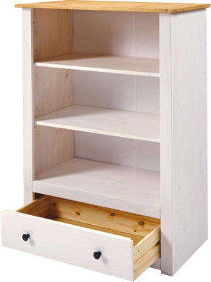 Panama 1 Drawer Bookcase in White and Natural Wax Finish