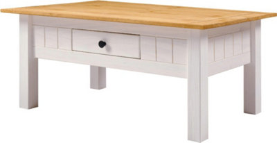 Panama 1 Drawer Coffee Table in White and Natural Wax Finish