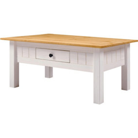 Panama 1 Drawer Coffee Table in White and Natural Wax Finish