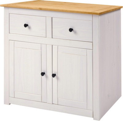 Panama 2 Door 2 Drawer Sideboard in White and Natural Wax Finish