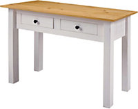 Panama 2 Drawer Console Table in White and Natural Wax Finish