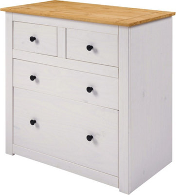 Panama 2 over 2 Drawer Chest in White and Natural Wax Finish