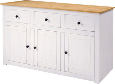 Panama 3 Door 3 Drawer Sideboard in White and Natural Wax Finish