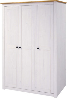 Panama 3 Door Wardrobe in White and Natural Wax Finish