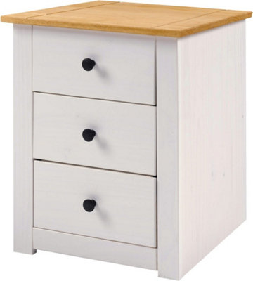 Panama 3 Drawer Bedside in White and Natural Wax Finish