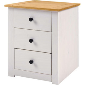 Panama 3 Drawer Bedside in White and Natural Wax Finish