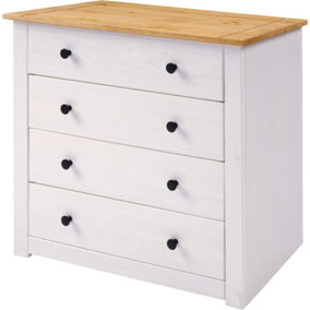 Panama 4 Drawer Chest in White and Natural Wax Finish