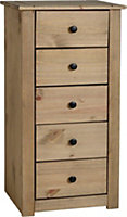 Panama  5 Drawer Narrow Chest in Distressed Waxed Pine