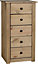 Panama  5 Drawer Narrow Chest in Distressed Waxed Pine