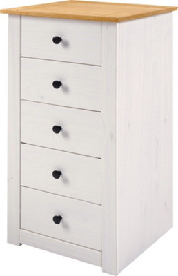 Panama 5 Drawer Narrow Chest in White and Natural Wax Finish