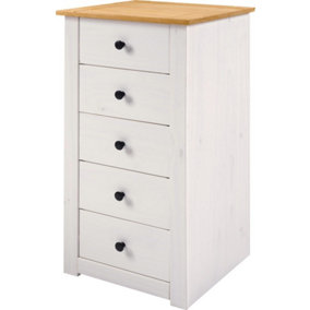 Panama 5 Drawer Narrow Chest in White and Natural Wax Finish