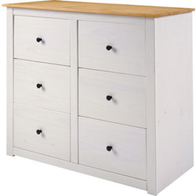 Panama 6 Drawer Wide Chest in White and Natural Wax Finish