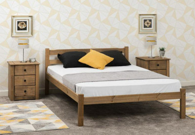 PANAMA DOUBLE 4ft6 SOLID DISTRESSED WAX PINE WOOD BED FRAME
