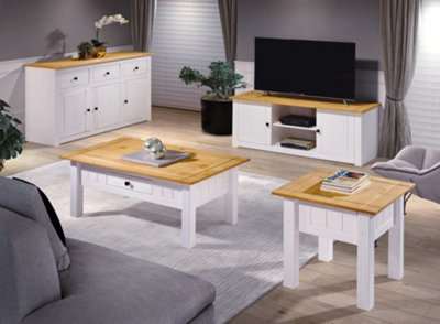 Panama Lamp End Table in White and Natural Wax Finish