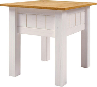 Panama Lamp End Table in White and Natural Wax Finish