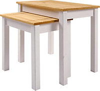 Panama Nest of 2 Tables in White and Natural Wax Finish