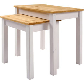 Panama Nest of 2 Tables in White and Natural Wax Finish