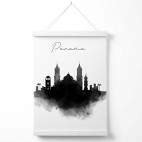 Panama Watercolour Skyline City Poster with Hanger / 33cm / White