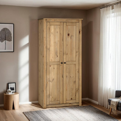 PANAMA Waxed Pine Finish 2 Door Wardrobe