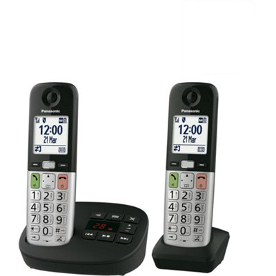 Panasonic KX-TGU432EB Black Digital Cordless Phone, Answering Machine, 2 Handsets Includes Free Gift