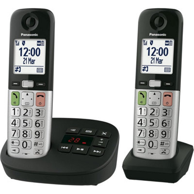 Panasonic KX-TGU432EB Black Digital Cordless Phone, Answering Machine, 2 Handsets Includes Free Gift