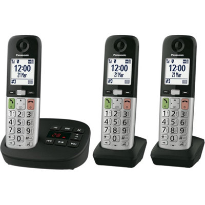 Panasonic KX-TGU433EB Black Digital Cordless Phone, Answering Machine, 3 Handsets Includes Free Gift