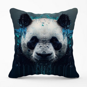 Panda Face Splashart Dark Background Cushions 45cm x 45cm
