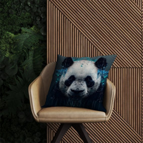 Panda Face Splashart Dark Background Outdoor Cushion 60cm x 60cm
