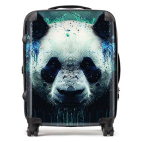 Panda Face Splashart Dark Background Suitcase - Large