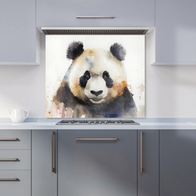 Panda Watercolour Premium Glass Kitchen Splashback W600mm x H600mm