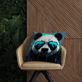 Panda With Blue Glasses Splashart Outdoor Cushion 60cm x 60cm