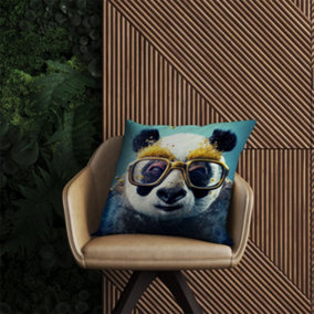 Panda With Golden Glasses Splashart Outdoor Cushion 60cm x 60cm