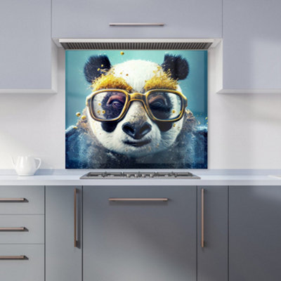 Panda With Golden Glasses Splashart Premium Glass Kitchen Splashback W600mm x H600mm