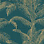 Pandore Palm Leaves Wallpaper Teal / Gold Rasch 406825