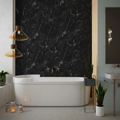 Panel Company Large Black Marble Shower Panel 1.0m x 2.4m | DIY at B&Q