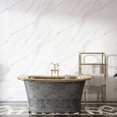 Panel Company Premium Large Ultra Matt Carrara Marble Shower Panel 1.0m x 2.4m Price Comparisons | Compare The Build