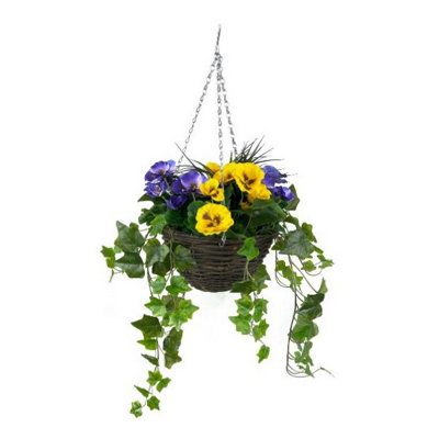 Pansy with Ivy Vine in Hanging Basket (Anti-UV)(25cm diameter basket) Yellow & Purple