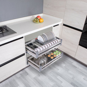 Pantry Shelves Drawers,Silver Stainless Steel Basket,Cupboard Drawer Cabinet Pull Out Storage Basket for Kitchen