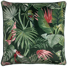 Paoletti Amazon Creatures Tropical Velvet Piped Feather Filled Cushion