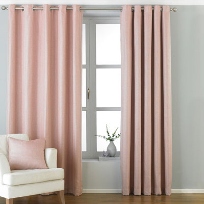 Paoletti Atlantic Twill Woven Eyelet Curtains, Blush | DIY at B&Q