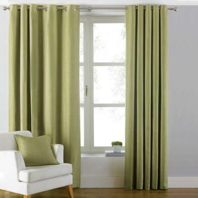 Paoletti Atlantic Twill Woven Eyelet Curtains, Green | DIY at B&Q