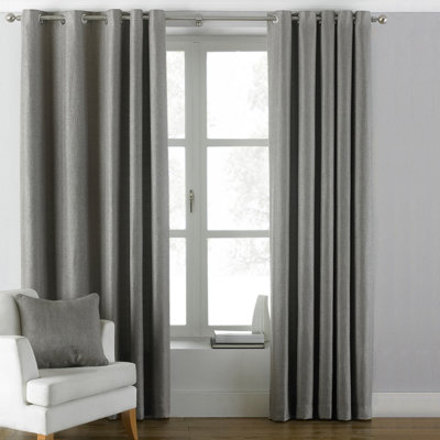 Paoletti Atlantic Twill Woven Eyelet Curtains, Grey | DIY at B&Q