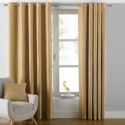 Paoletti Atlantic Twill Woven Eyelet Curtains, Ochre | DIY at B&Q