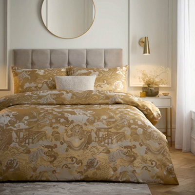 Paoletti Palmeria Housse de Couette et taie Set, Polyester, Or, Super King